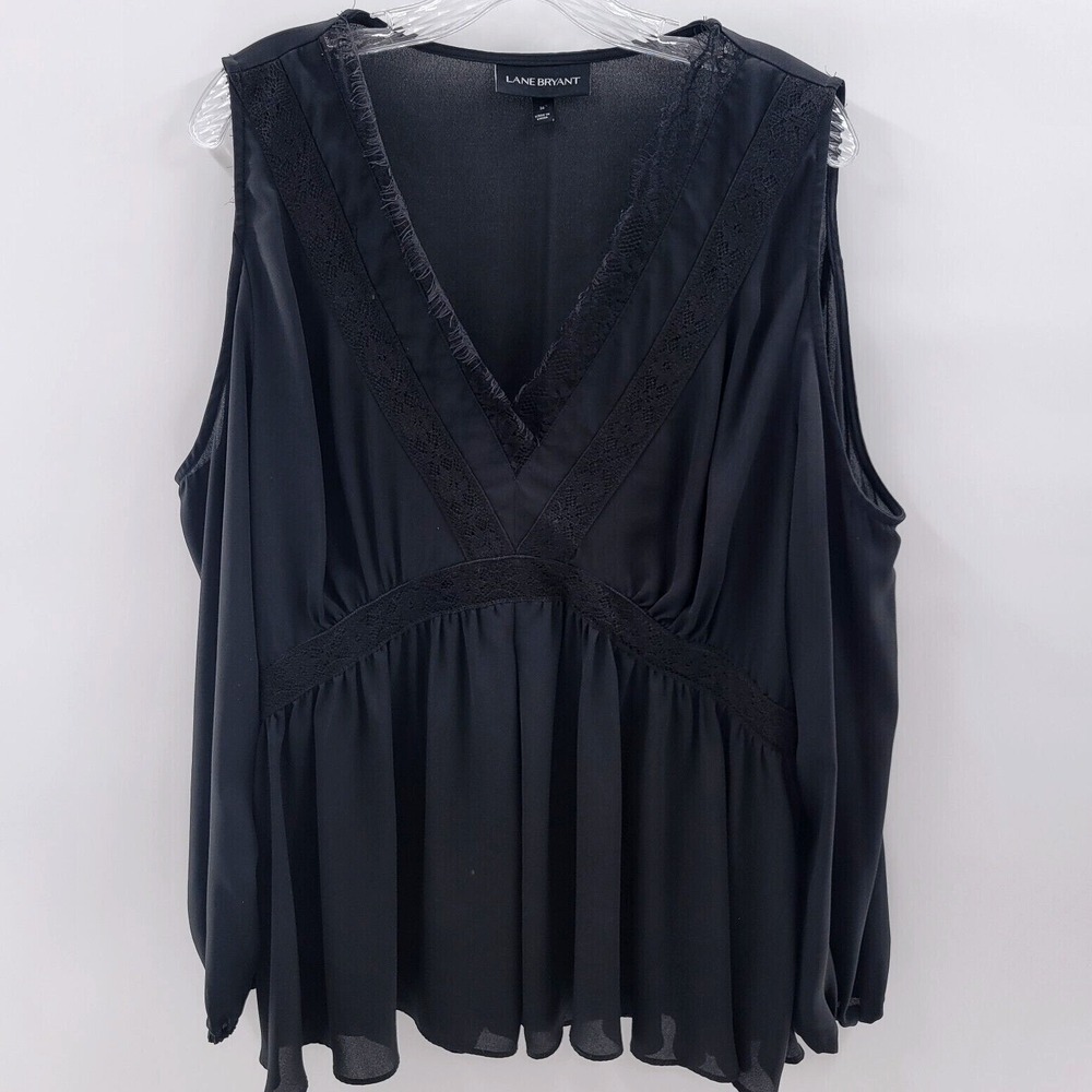 Lane Bryant Black Cold Shoulder Lace Sheer Flare Sleeve Blouse. Size 16‎